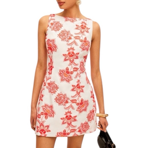 Floral Red and White Sleeveless Dress - Picture 1 of 4